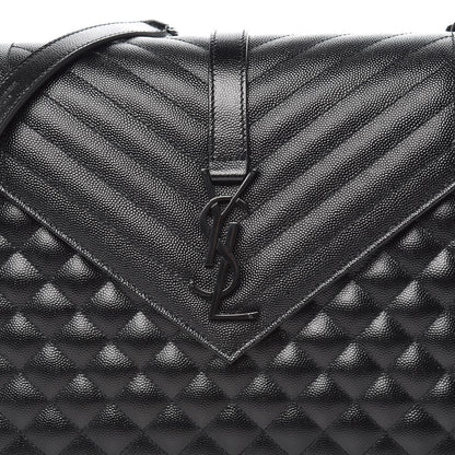 Saint Laurent Grain De Poudre Textured Mixed Matelasse Large Triquilt Monogram Monochrome Satchel Black 10 of 10