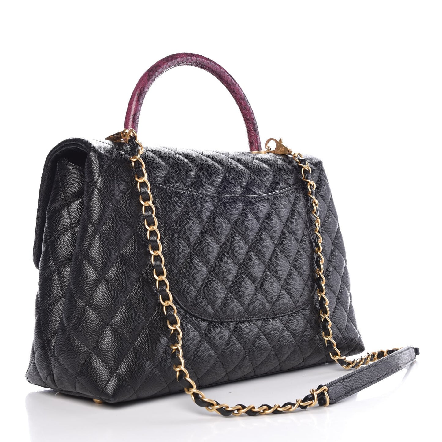 Caviar Elaphe Quilted Medium Coco Handle Flap Black Burgundy