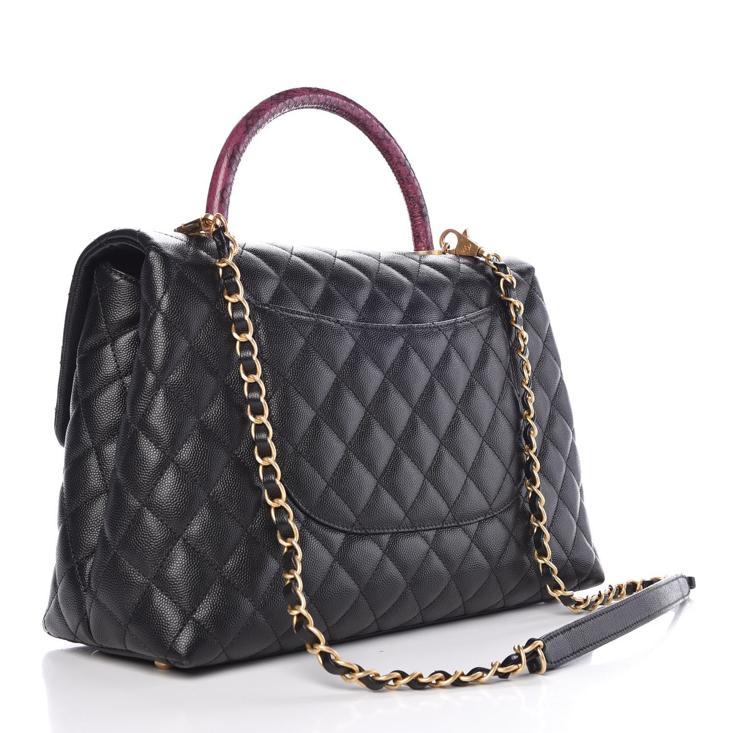 Chanel Caviar Elaphe Quilted Medium Coco Handle Flap Black Burgundy 4 of 9