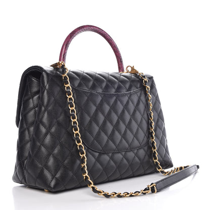 Chanel Caviar Elaphe Quilted Medium Coco Handle Flap Black Burgundy 4 of 9