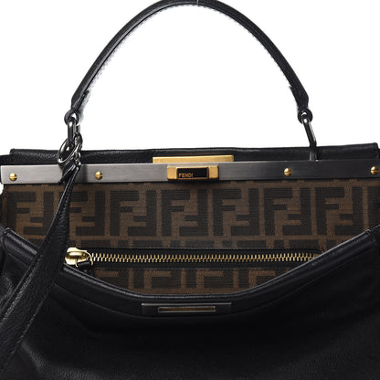 Fendi Goatskin Zucca Large Peekaboo Iconic Satchel Black Tobacco 9 of 14