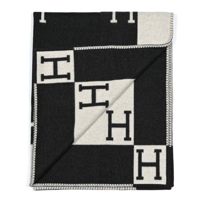 Hermes Wool Cashmere Avalon Signature Blanket Ecru Gris Fonce 2 of 3