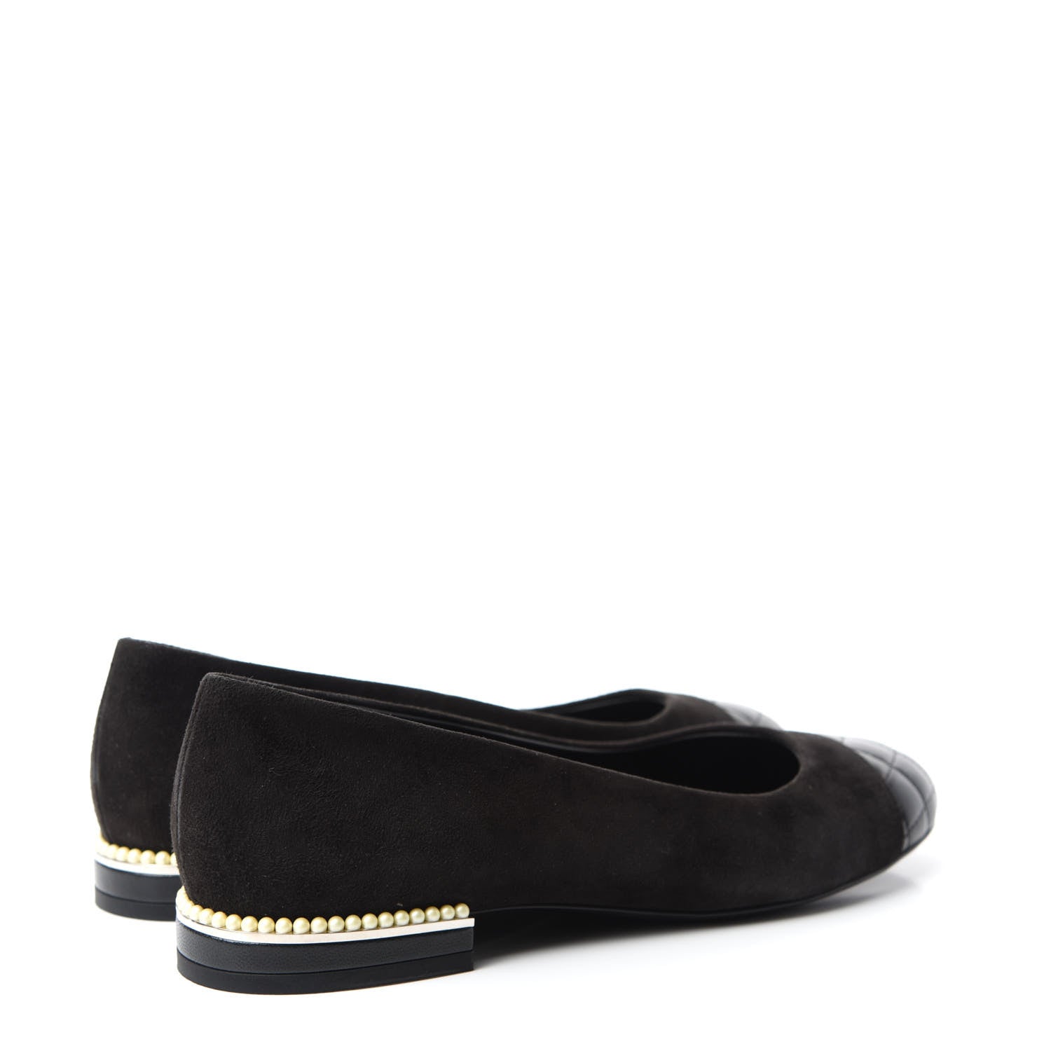 Chanel Suede Lambskin Quilted Pearl CC Cap Toe Ballerina Flats 36.5 Black 4 of 9