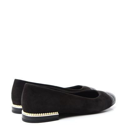 Chanel Suede Lambskin Quilted Pearl CC Cap Toe Ballerina Flats 36.5 Black 4 of 9
