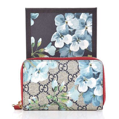 Gucci GG Supreme Monogram Blooms Zip Around Card Case Wallet Beige Blue Navy Hibiscus Red 7 of 7