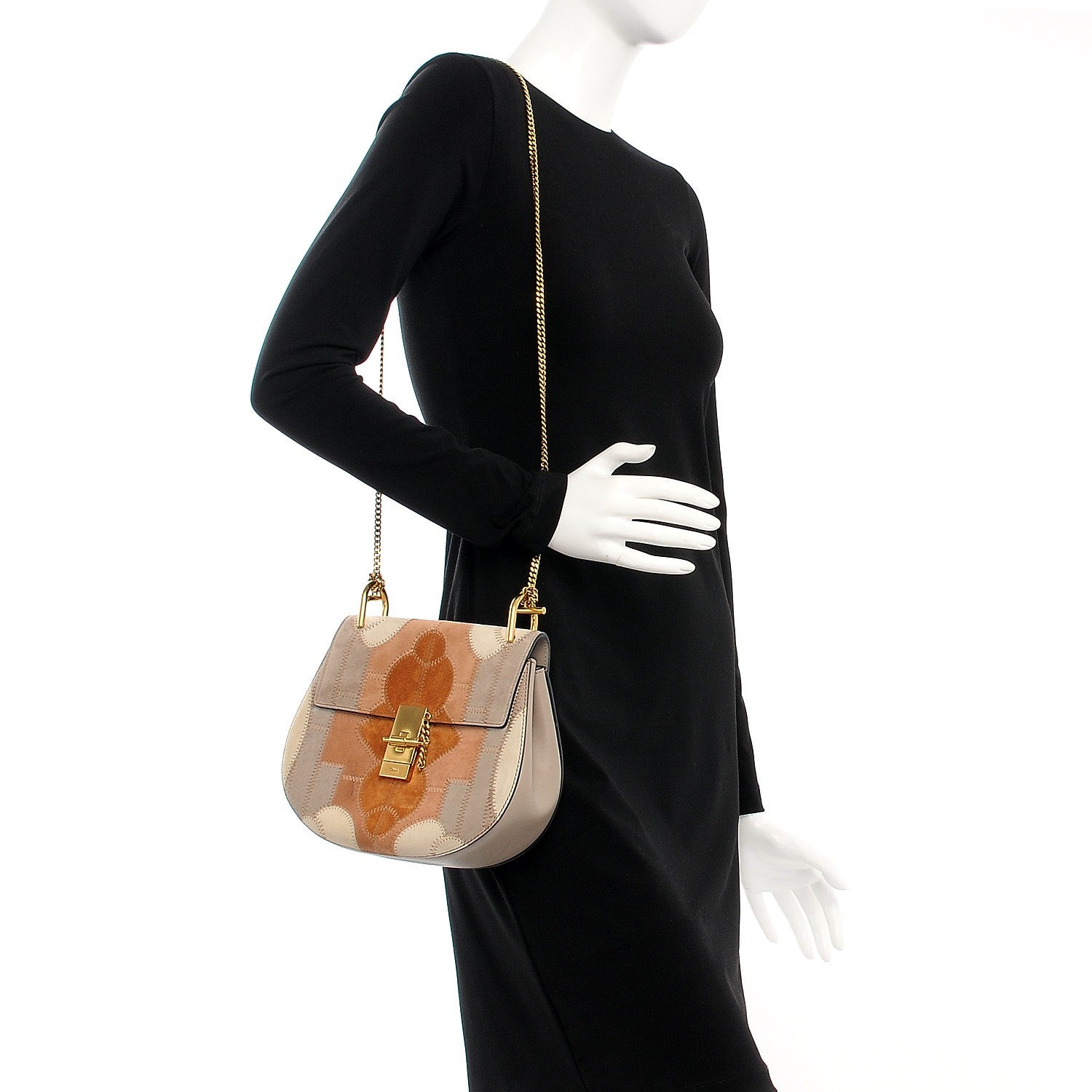 Chloe Suede Calfskin Patchwork Drew Shoulder Bag Motty Grey 2 of 10