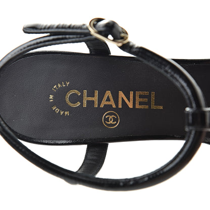 Chanel Patent Crumpled Calfskin Parthenon Platform Sandals 40 Black 6 of 8
