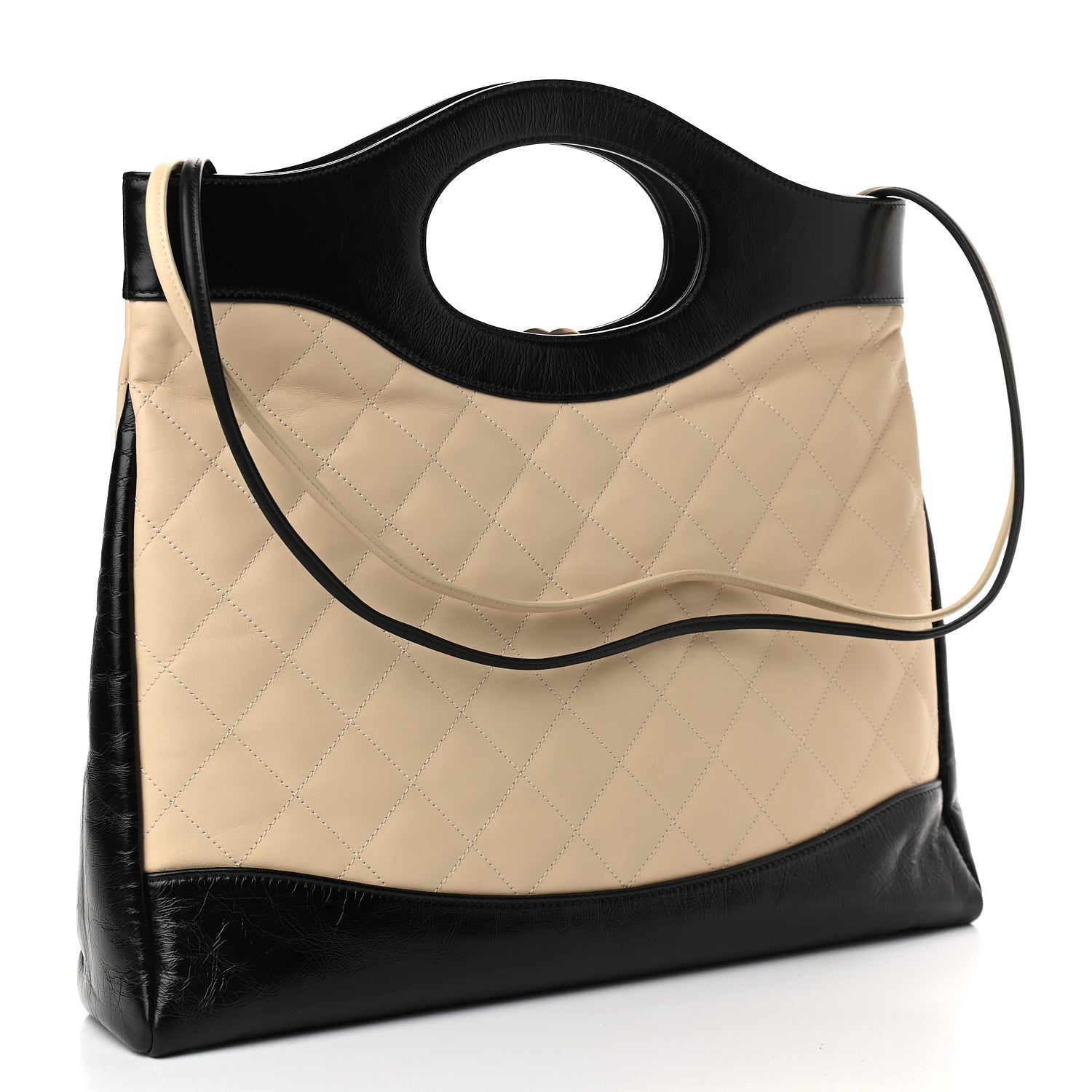 Chanel Aged Calfskin Quilted Large 31 Shopping Bag Beige Black 3 of 9