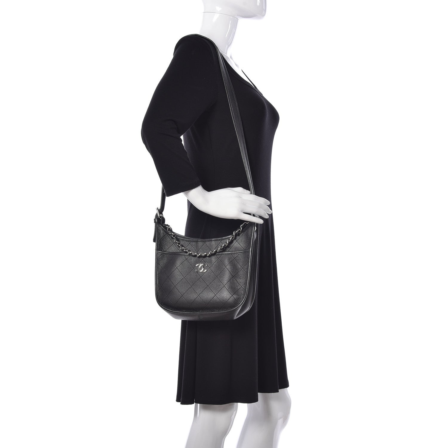 Chanel Calfskin Quilted Jungle Stroll Hobo Bag Black 2 of 16