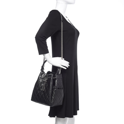Chanel Grained Calfskin Quilted Medium CC Chain Bucket Drawstring Bag Black 2 of 10