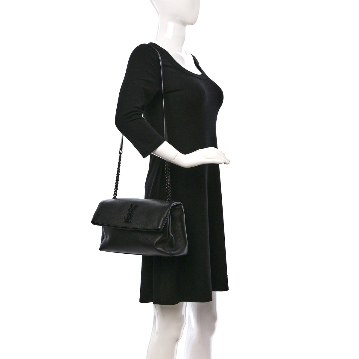Saint Laurent Grain De Poudre Medium West Hollywood Monogram Fold-Over Black 2 of 9