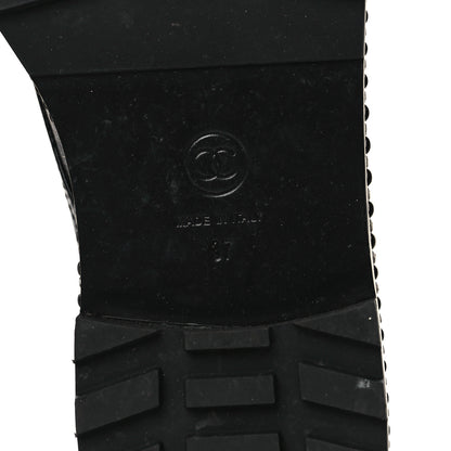 Chanel Crackled Calfskin Velvet Pearl Combat Short Boots 37 Black 6 of 9