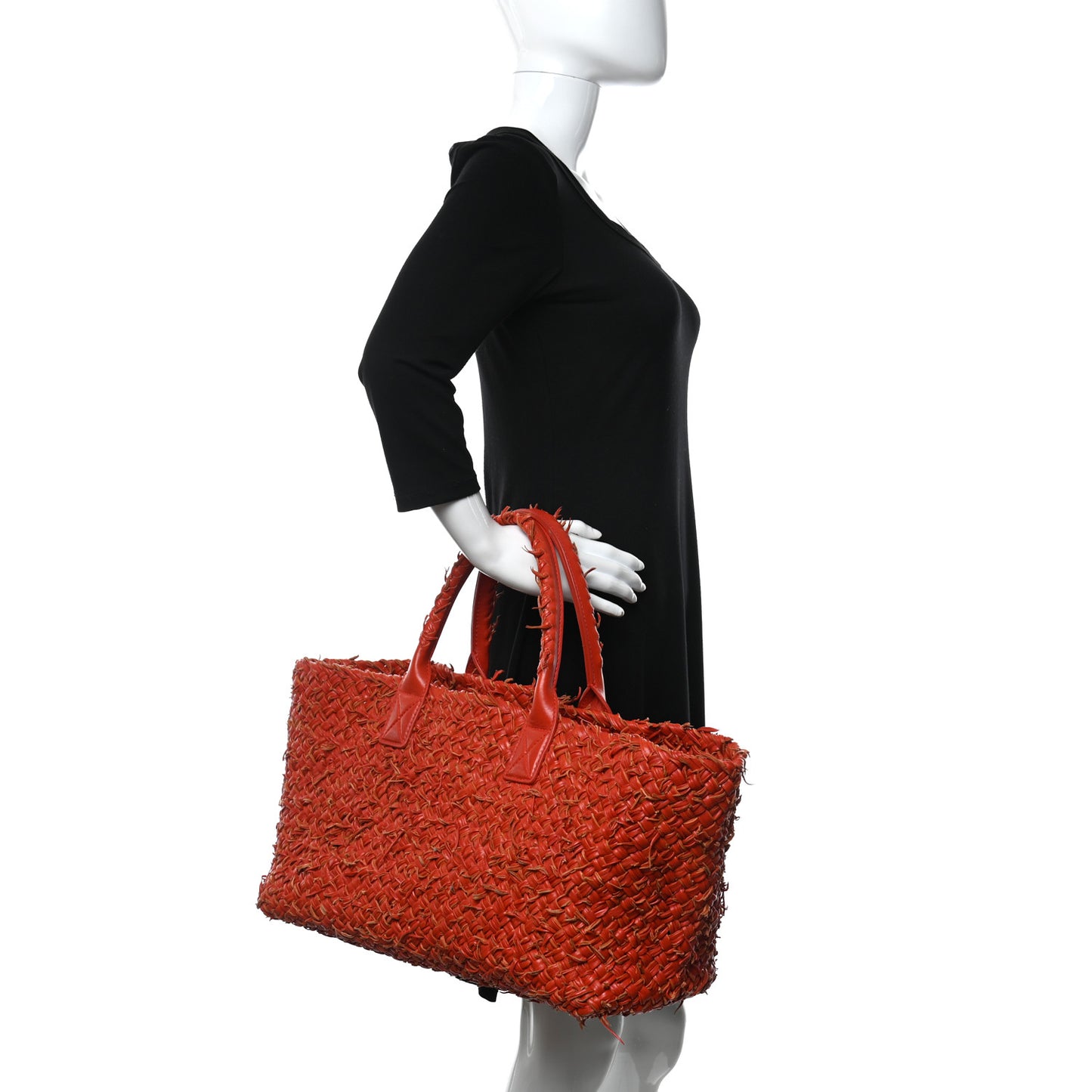 Chevre Intrecciato Fringe Netted Medium Cabat Tote Red