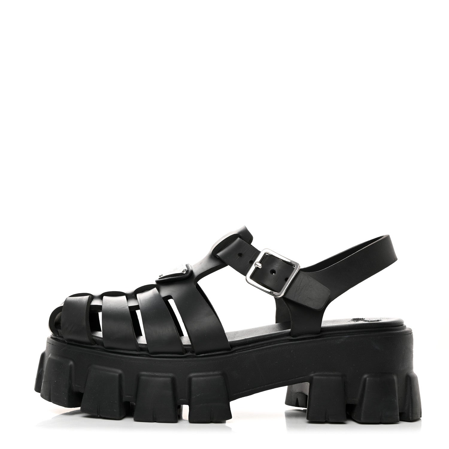 Prada Foam Rubber Triangle Logo Monolith 55mm Cage Sandals 36 Black 1 of 9