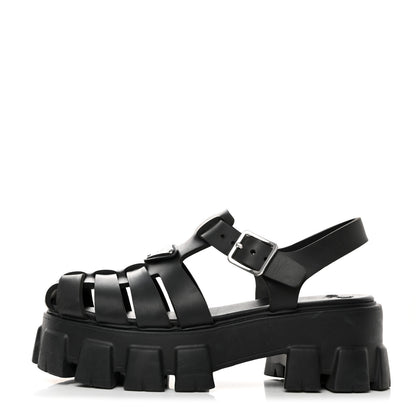 Prada Foam Rubber Triangle Logo Monolith 55mm Cage Sandals 36 Black 1 of 9