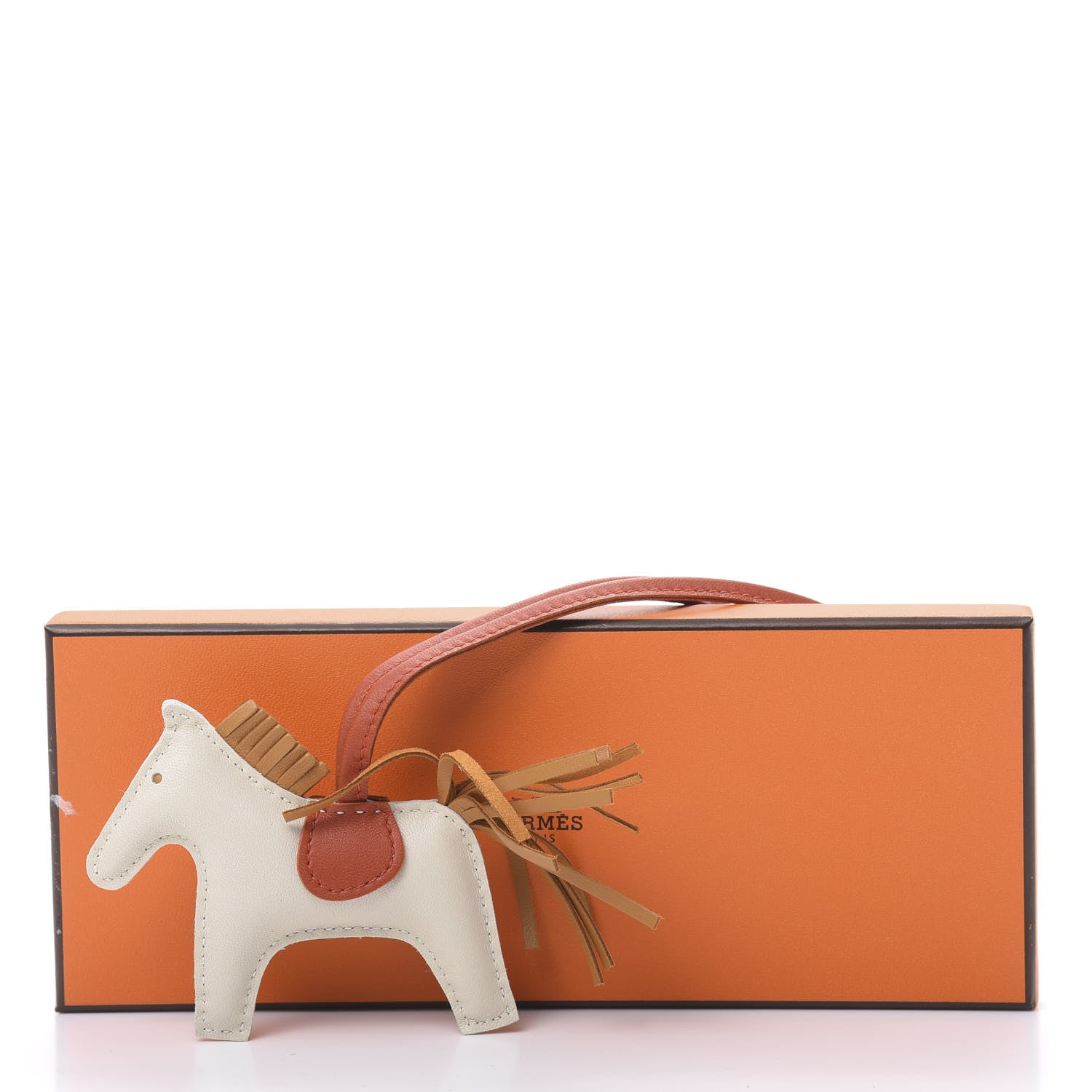 Hermes Milo Lambskin Grigri Rodeo Horse Bag Charm PM Craie Sesame Cornaline 5 of 5