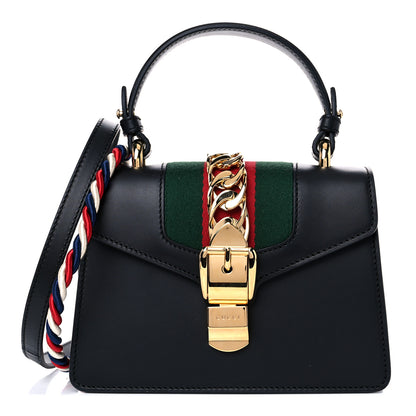 Gucci Calfskin Mini Sylvie Top Handle Bag Black 1 of 15