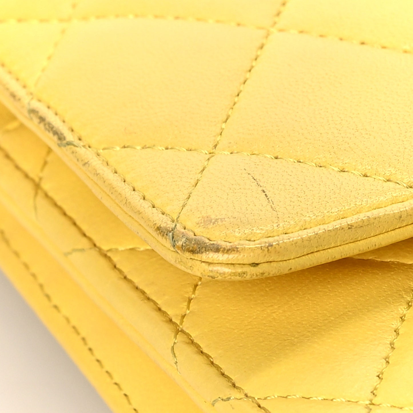 Lambskin Quilted Wallet on Chain WOC Yellow
