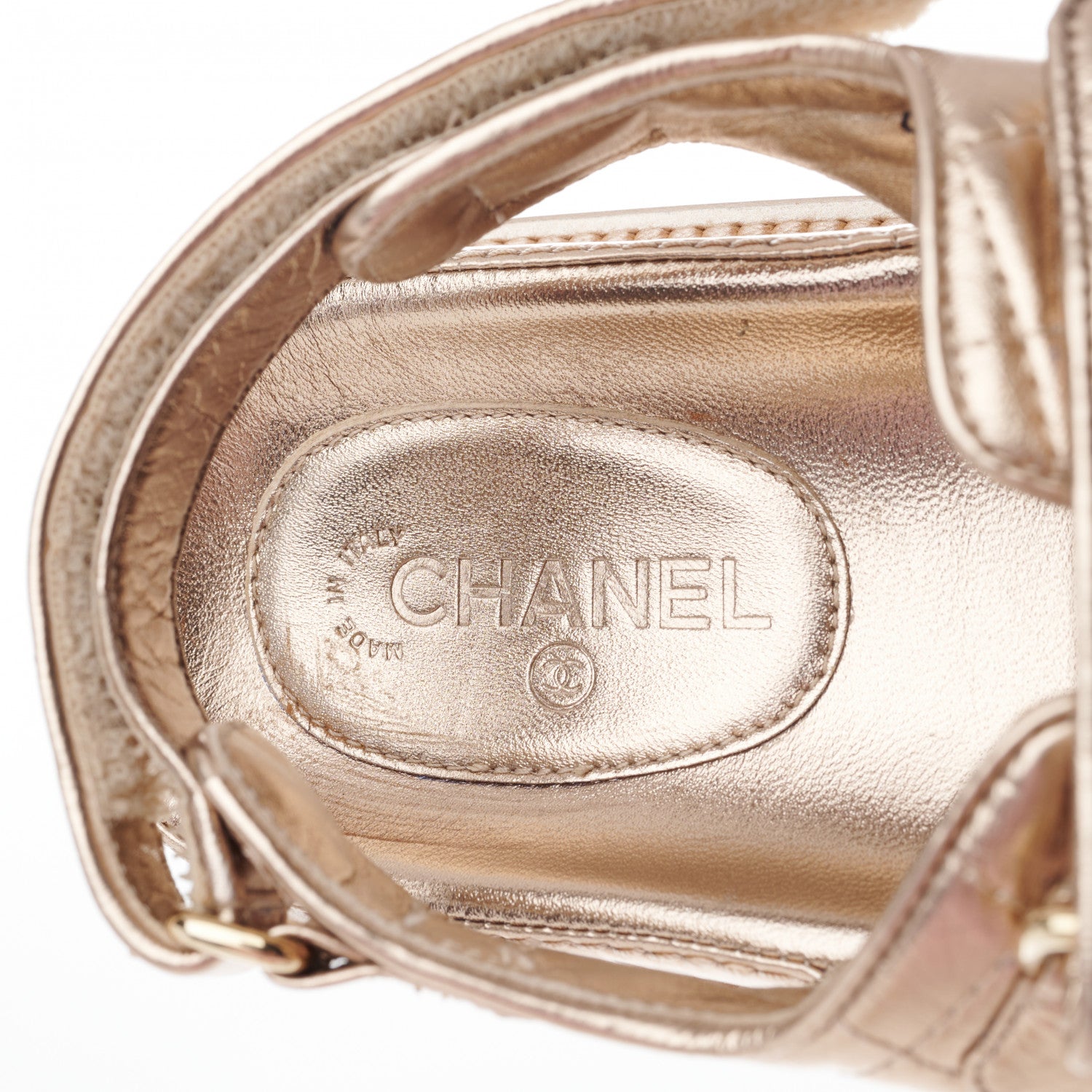Chanel Iridescent Lambskin Quilted Velcro Dad Sandals 38 Light Bronze 7 of 9