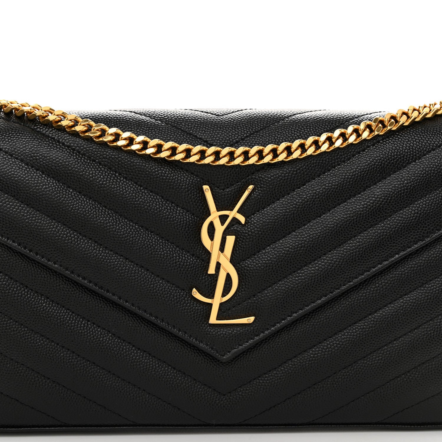 Saint Laurent Grain De Poudre Matelasse Chevron Monogram Chain Wallet Black 7 of 11