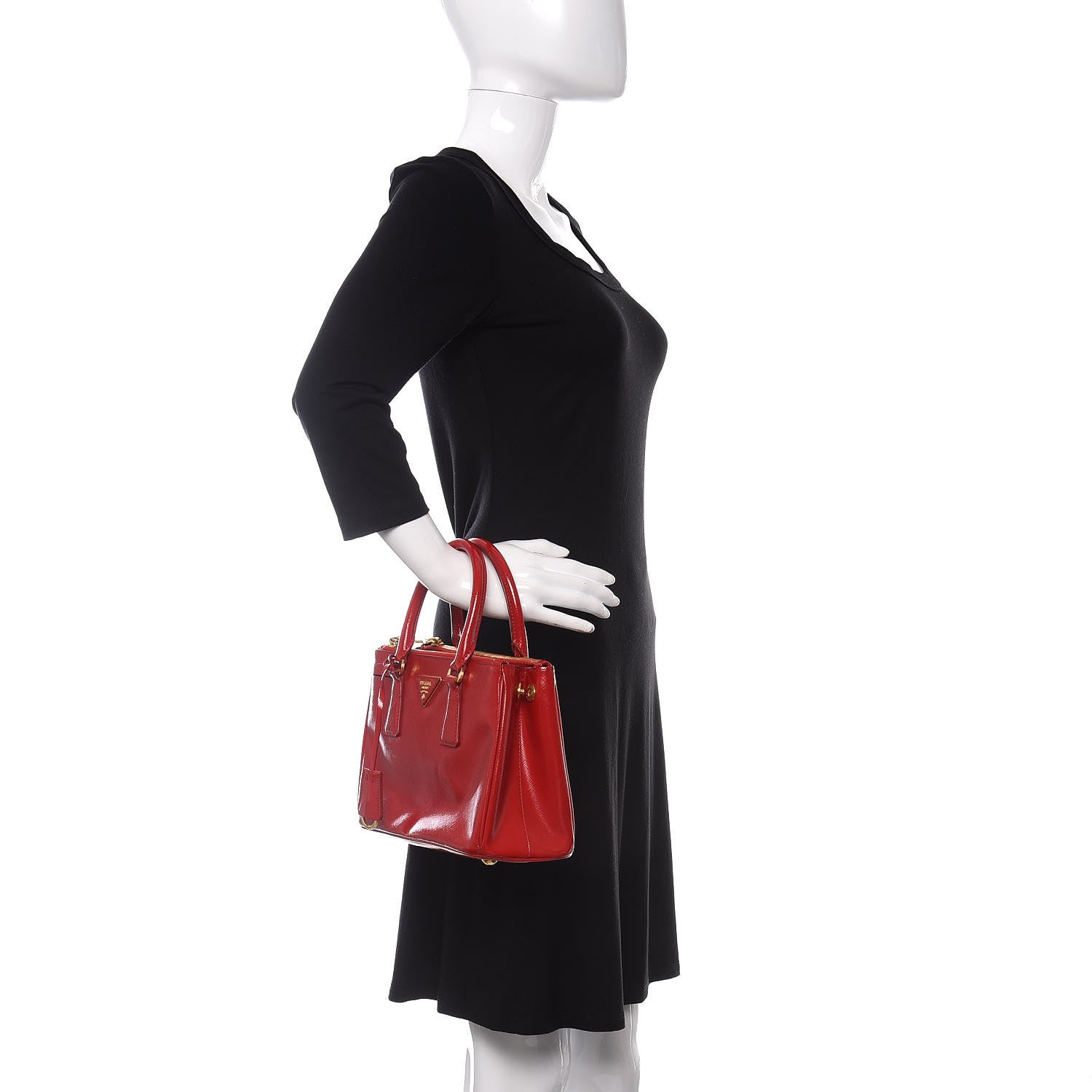 Prada Saffiano Vernice Small Galleria Double Zip Tote Rosso 2 of 10