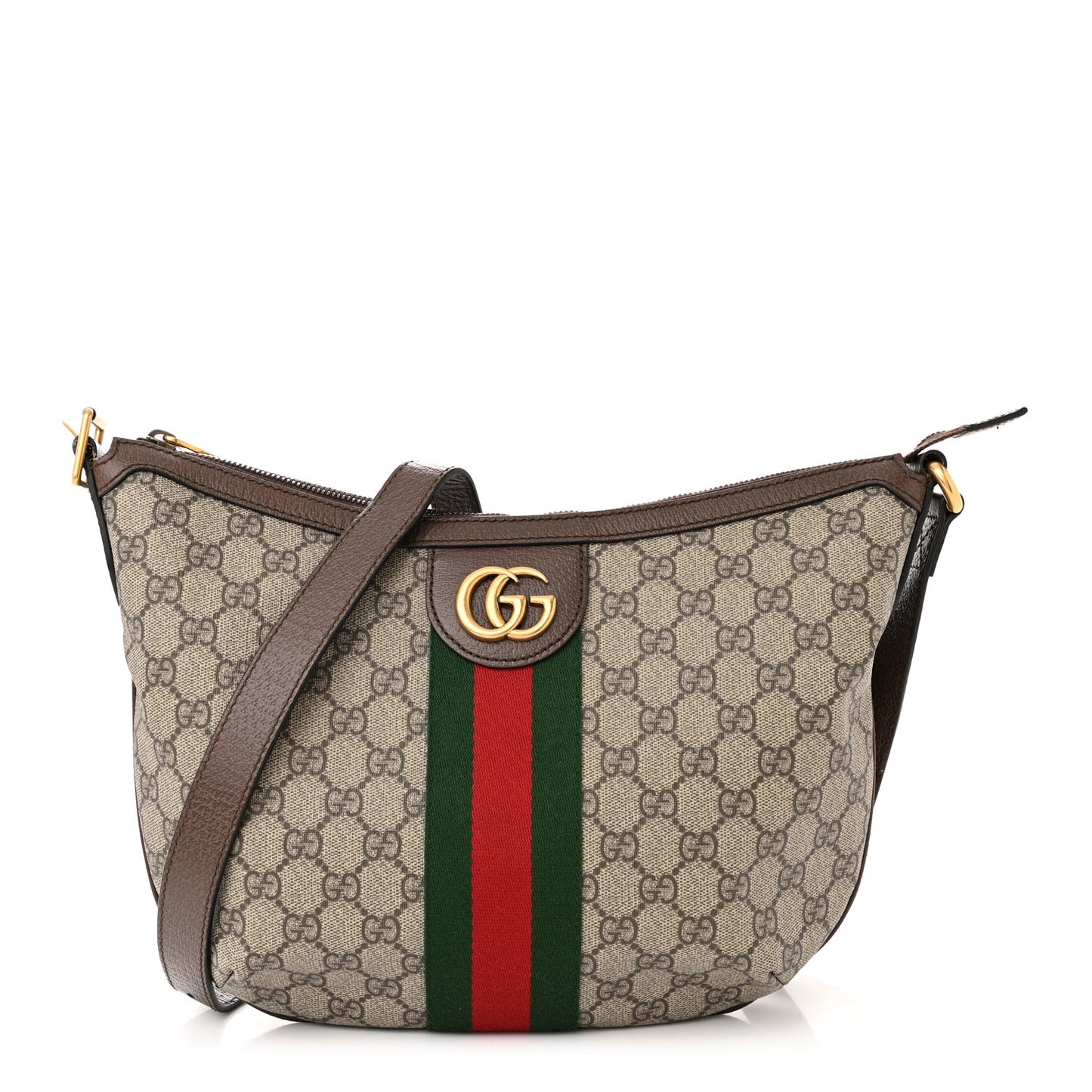 GG Supreme Monogram Web Small Ophidia Half Moon Hobo Brown