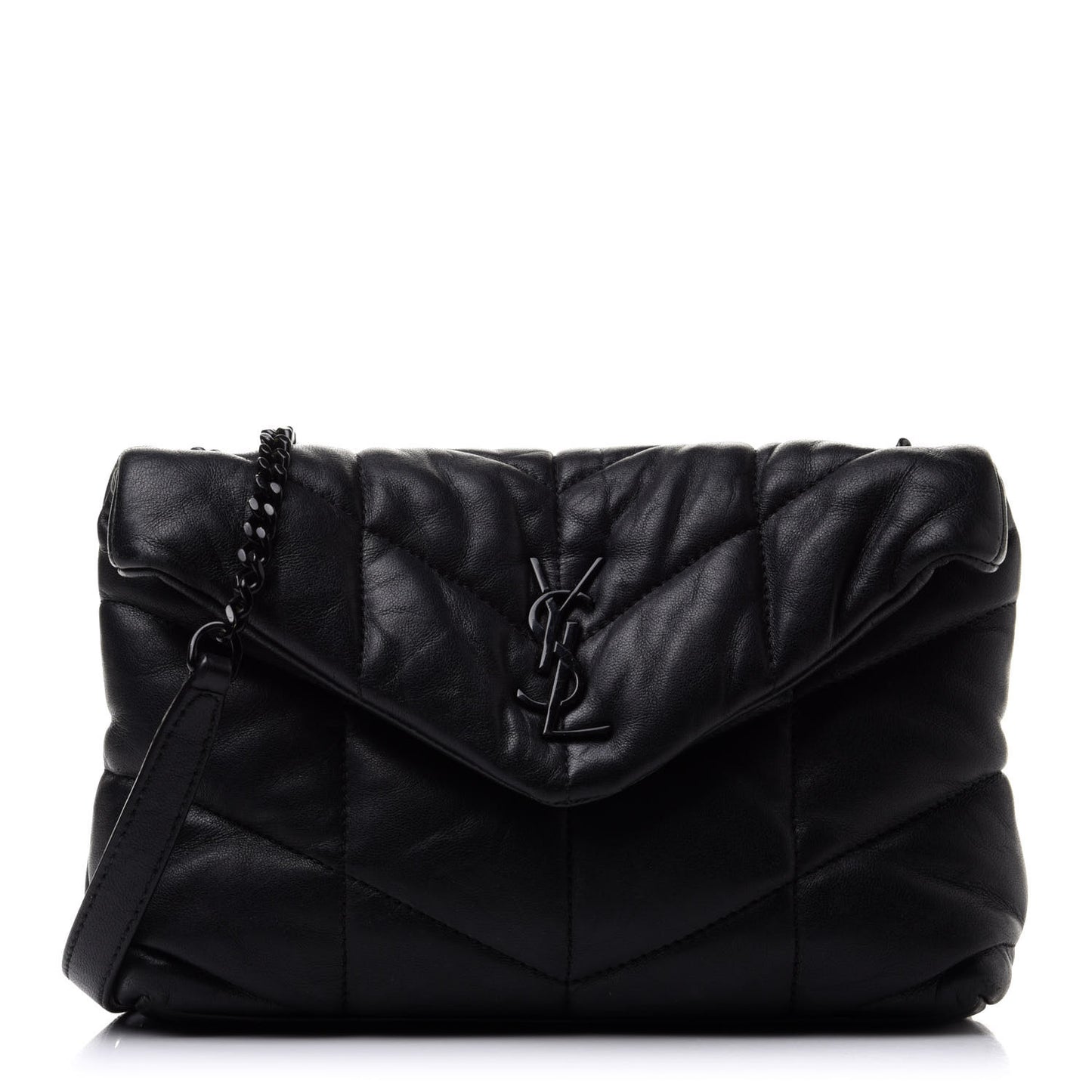 Lambskin Quilted Toy Loulou Puffer Monogram Chain Satchel Black