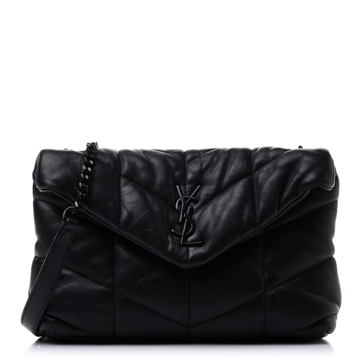 Saint Laurent Lambskin Quilted Toy Loulou Puffer Monogram Chain Satchel Black 1 of 16