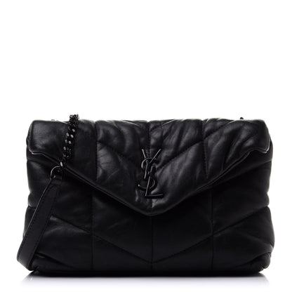 Saint Laurent Lambskin Quilted Toy Loulou Puffer Monogram Chain Satchel Black 1 of 16
