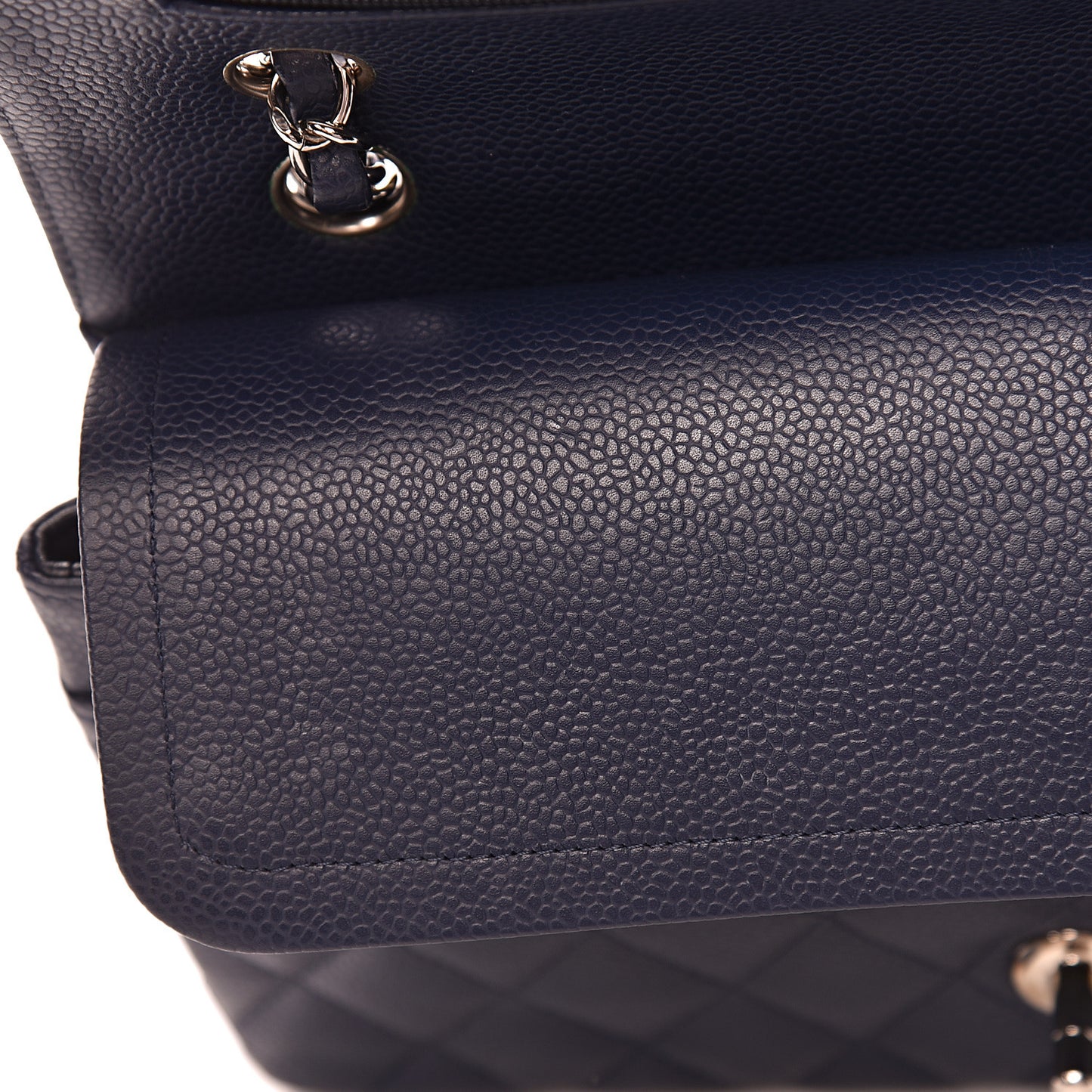 Caviar Quilted Medium Double Flap Navy