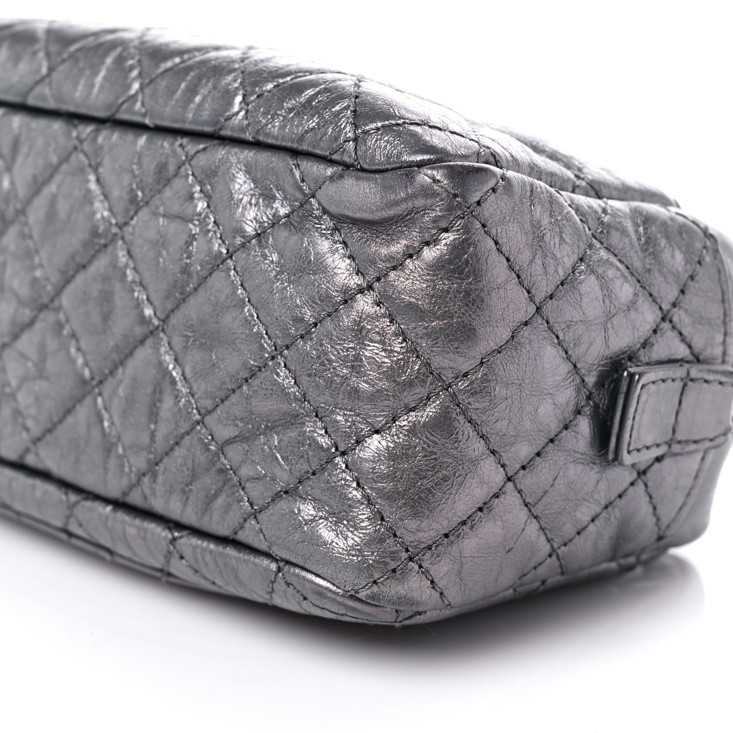 Metallic Aged Calfskin Quilted Small Reissue Camera Case Dark Silver