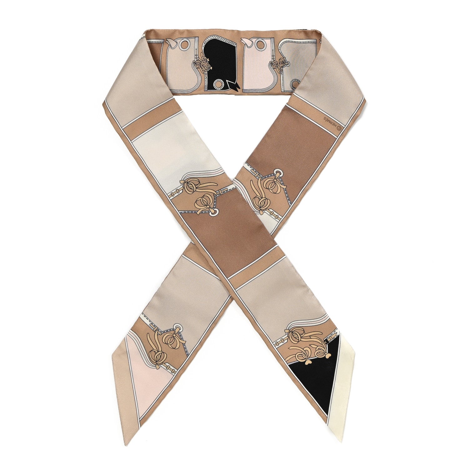 Hermes Silk Camails Twilly Scarf Beige Black Rose Pale 1 of 4