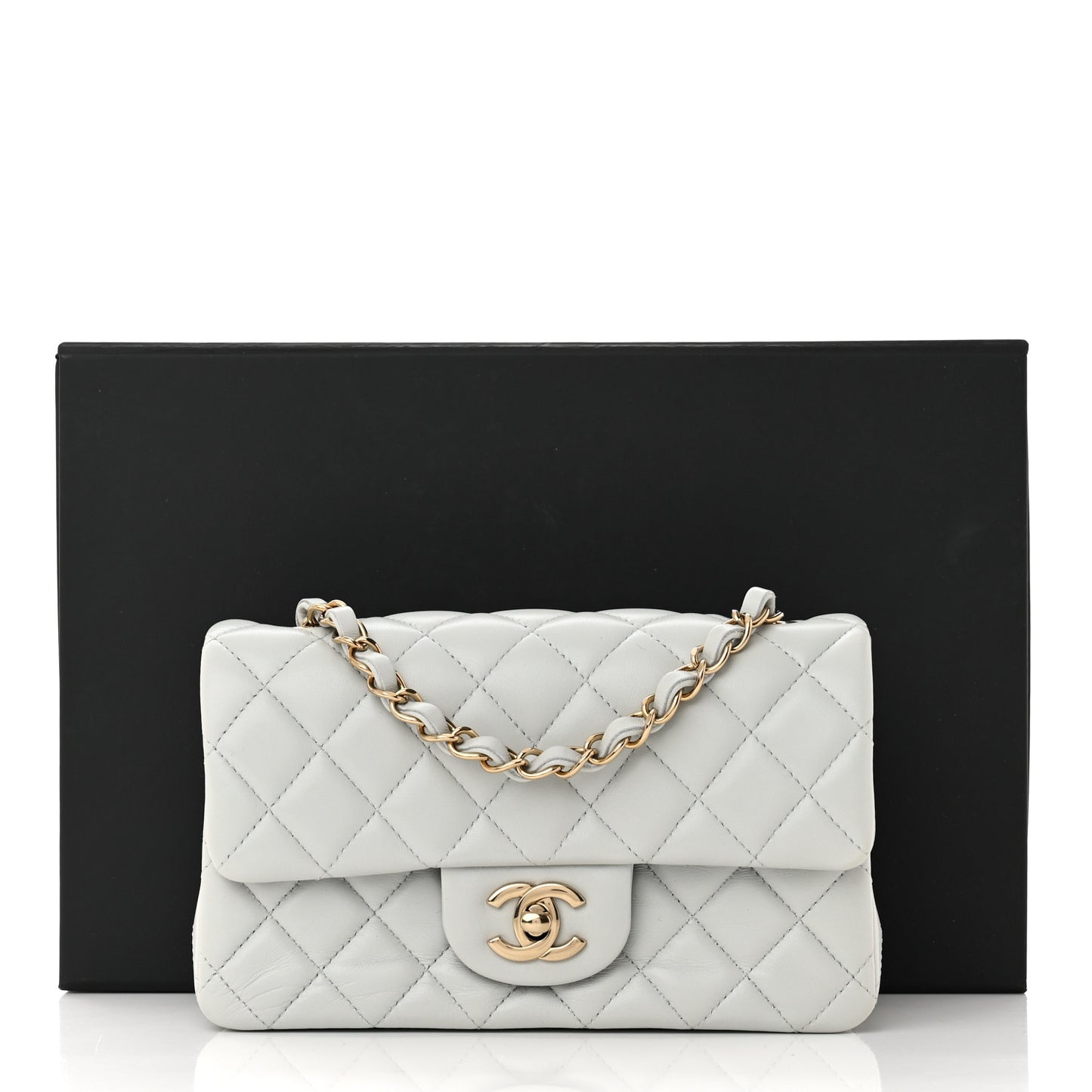 Lambskin Quilted Mini Rectangular Flap Light Blue
