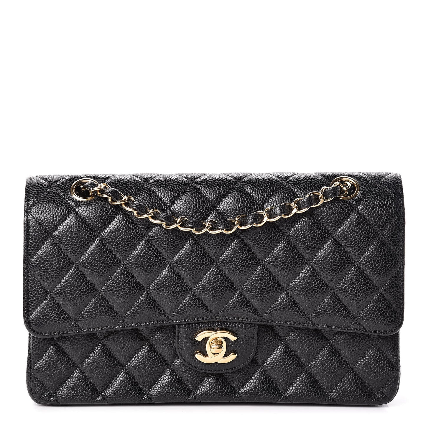 Caviar Quilted Medium Double Flap Black