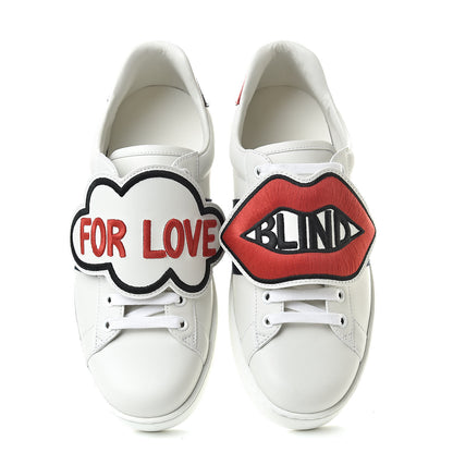 Gucci Calfskin Ayers Web Blind for Love Embroidered Mens Ace Sneakers 6.5 White 5 of 12