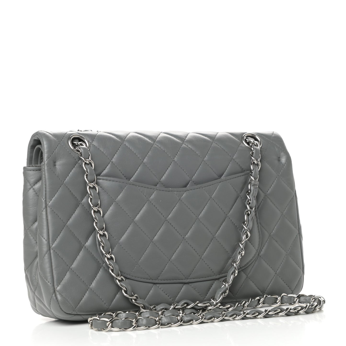 Lambskin Quilted Medium Double Flap Dark Grey
