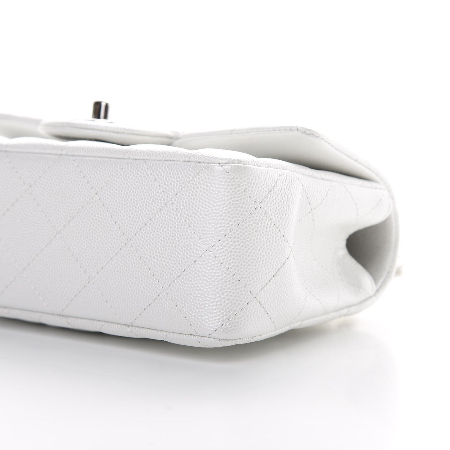 Iridescent Caviar Quilted Mini Top Handle Rectangular Flap White