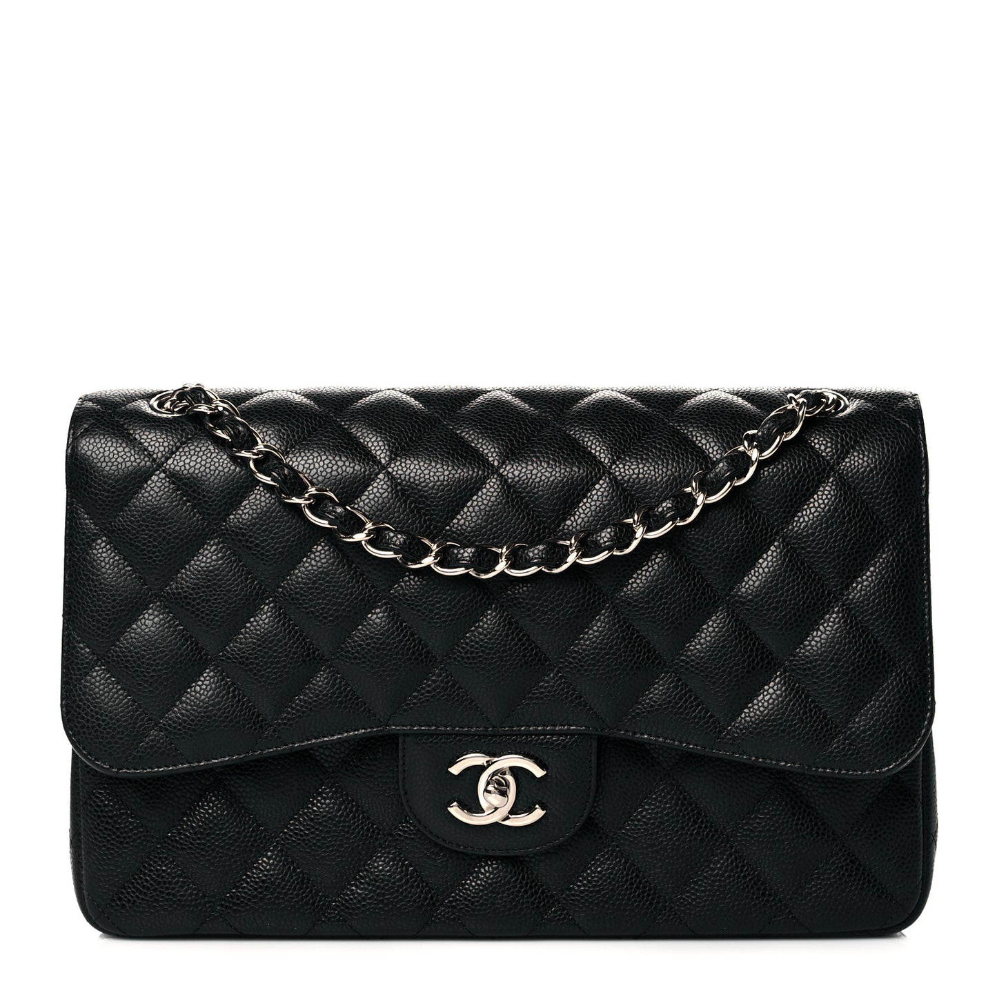 Caviar Quilted Jumbo Double Flap Black