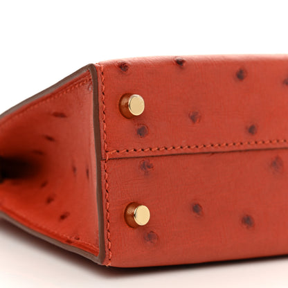Hermes Ostrich Horseshoe Kelly Sellier Mini 20 Cuivre Rose Extreme 8 of 10