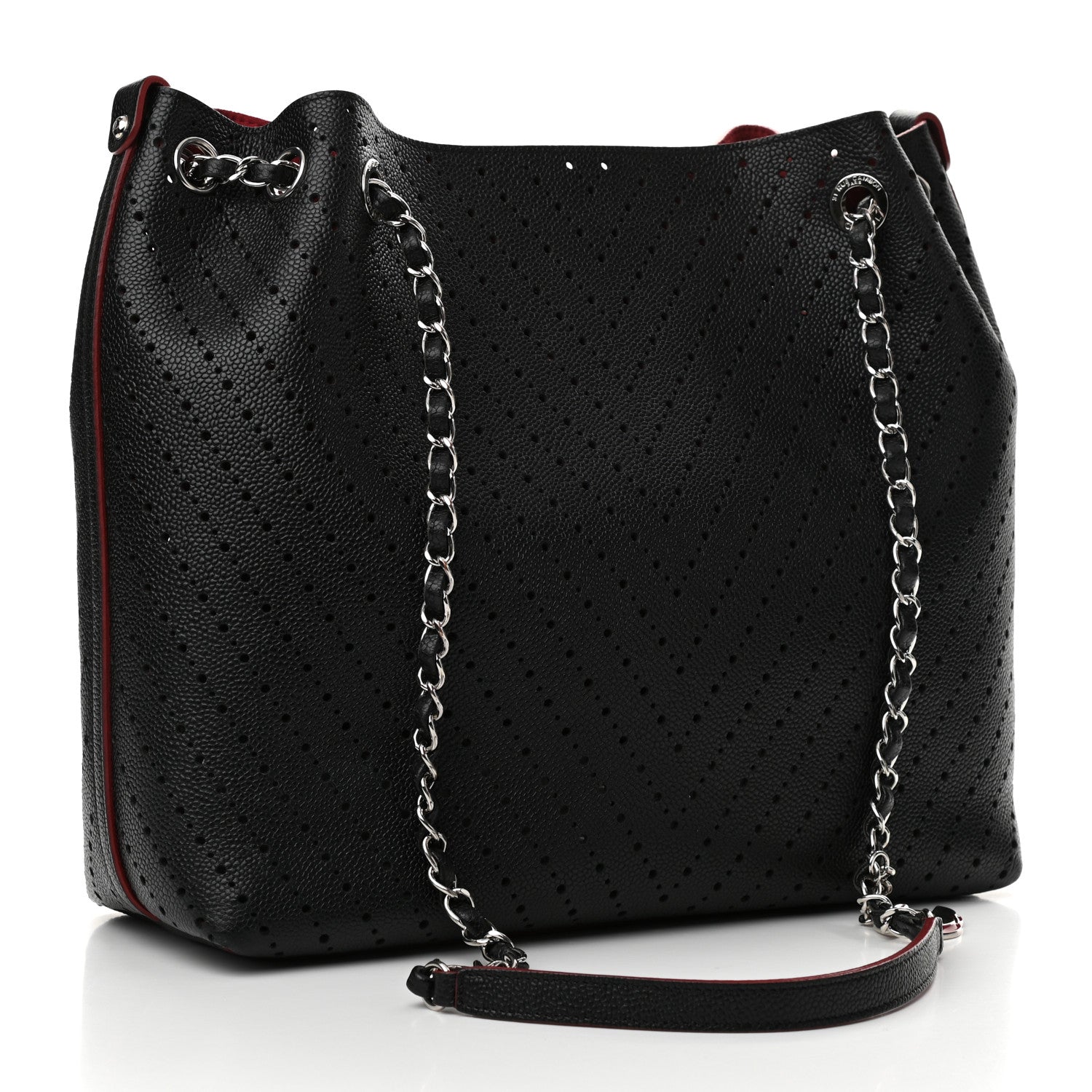 Chanel Perforated Caviar Drawstring Bucket Bag Black 4 of 12