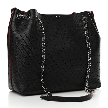 Chanel Perforated Caviar Drawstring Bucket Bag Black 4 of 12