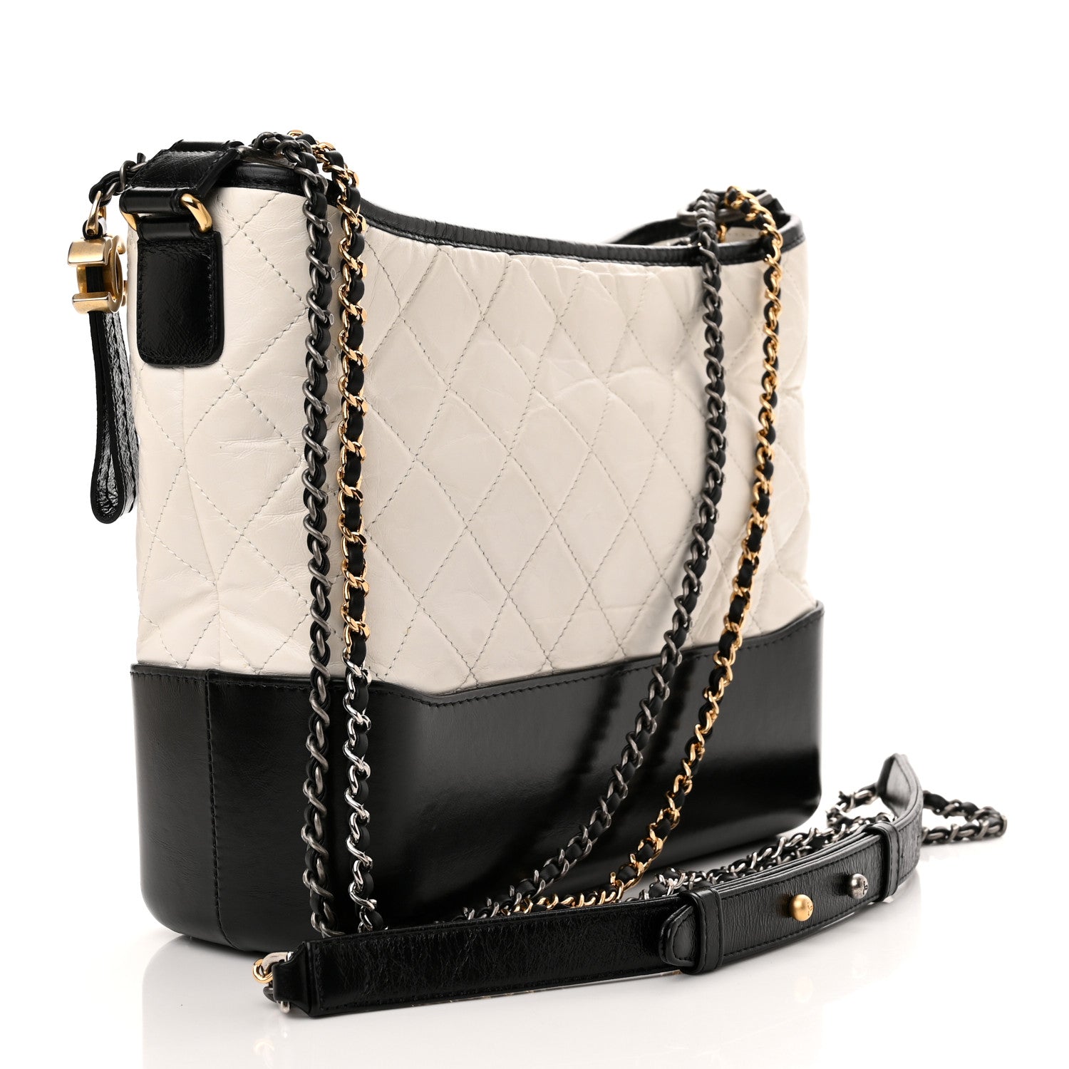 Chanel Aged Calfskin Quilted Medium Gabrielle Hobo Black White 3 of 13
