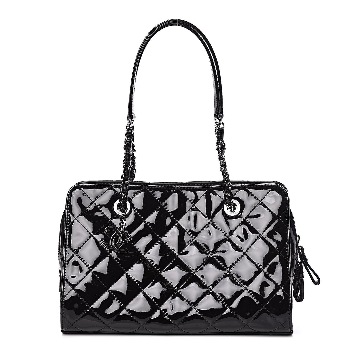 Patent Quilted CC Angle Tote Black