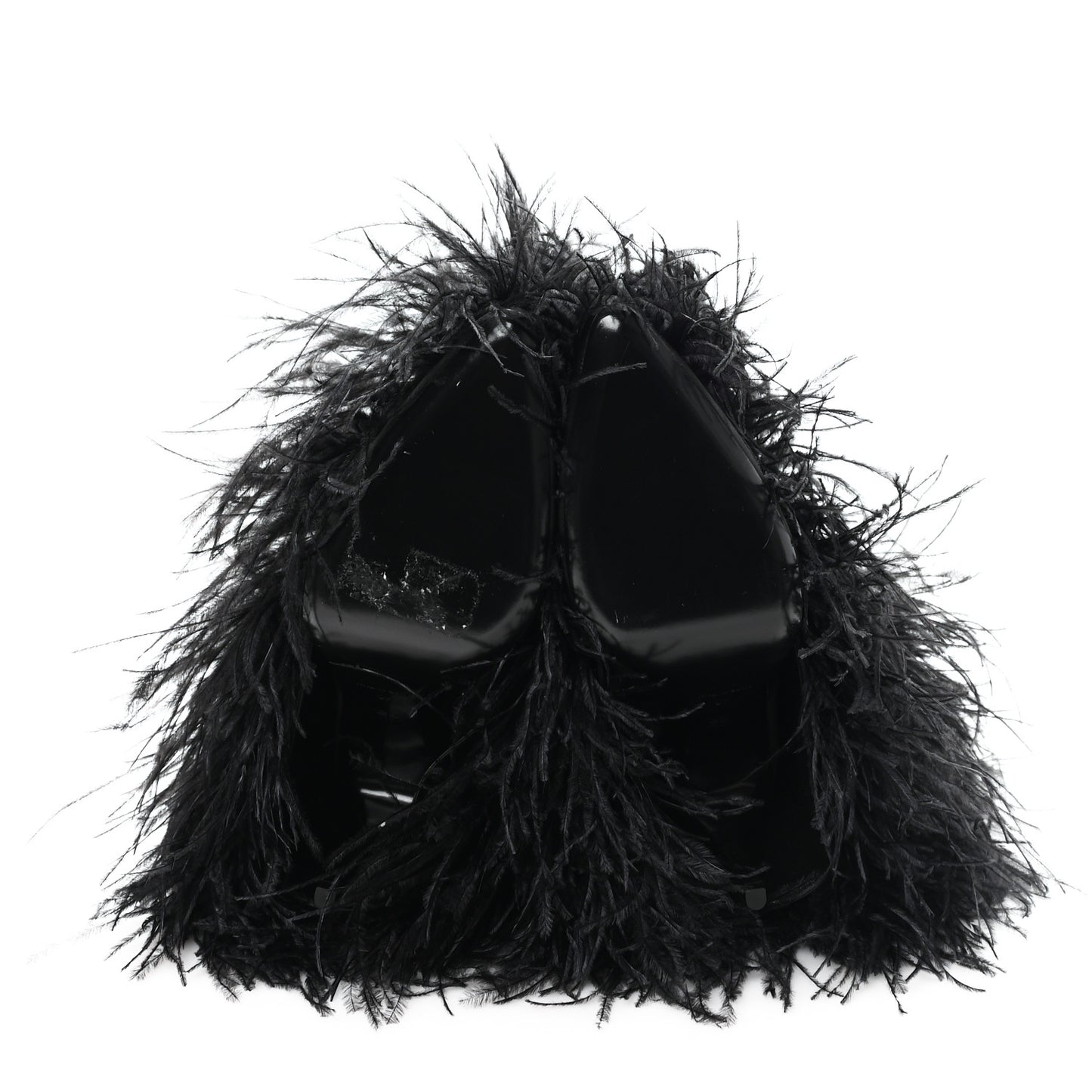 Satin Ostrich Feather Shark Lock Ankle Boots 40 Black
