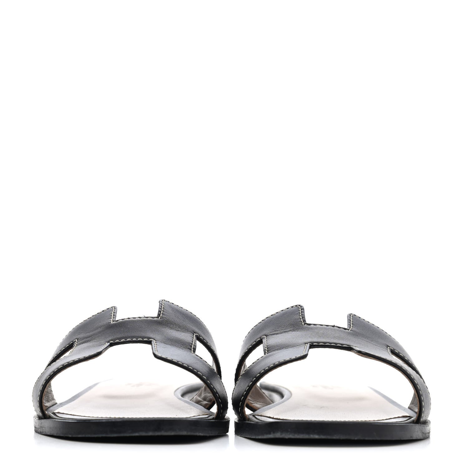 Hermes Box Calfskin Oran Sandals 36.5 Black 2 of 4