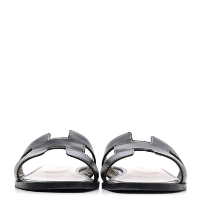 Hermes Box Calfskin Oran Sandals 36.5 Black 2 of 4