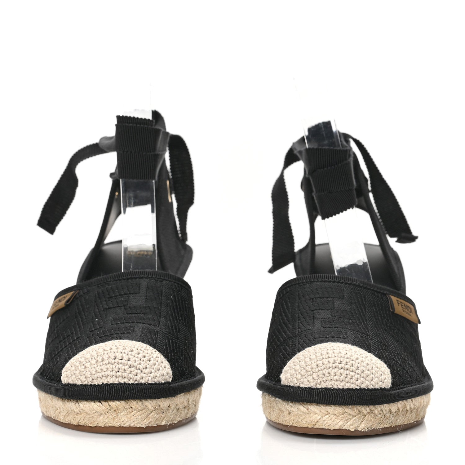 Fendi Canvas FF Embroidered Roma Ankle Wrap Espadrille Wedges 38 Black 2 of 8
