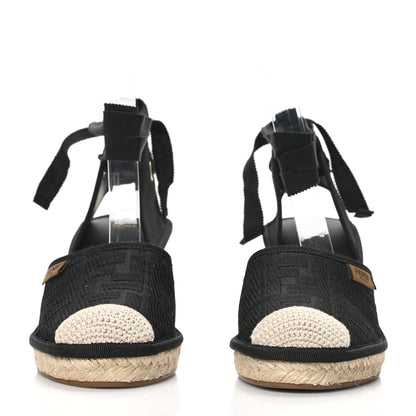 Fendi Canvas FF Embroidered Roma Ankle Wrap Espadrille Wedges 38 Black 2 of 8