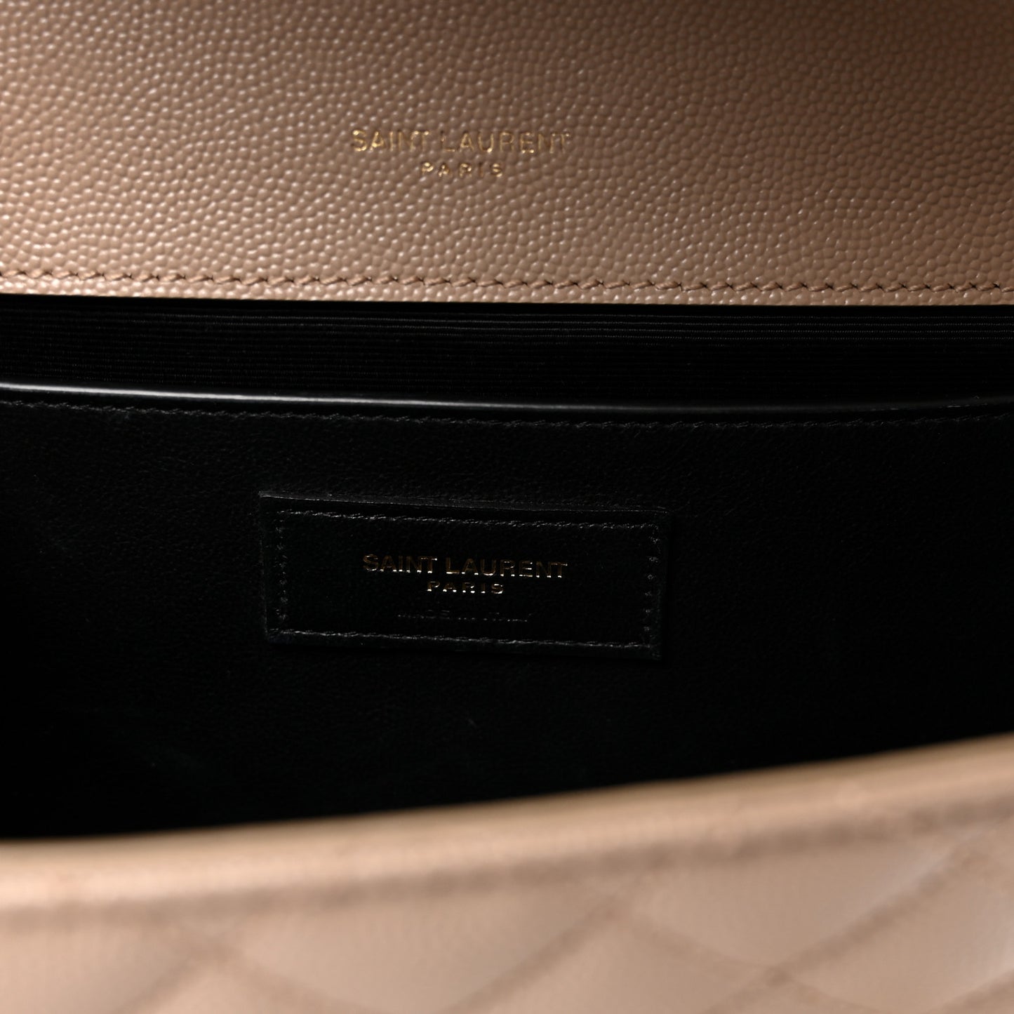 Grain De Poudre Textured Mixed Matelasse Medium Triquilt Monogram Satchel Dark Beige