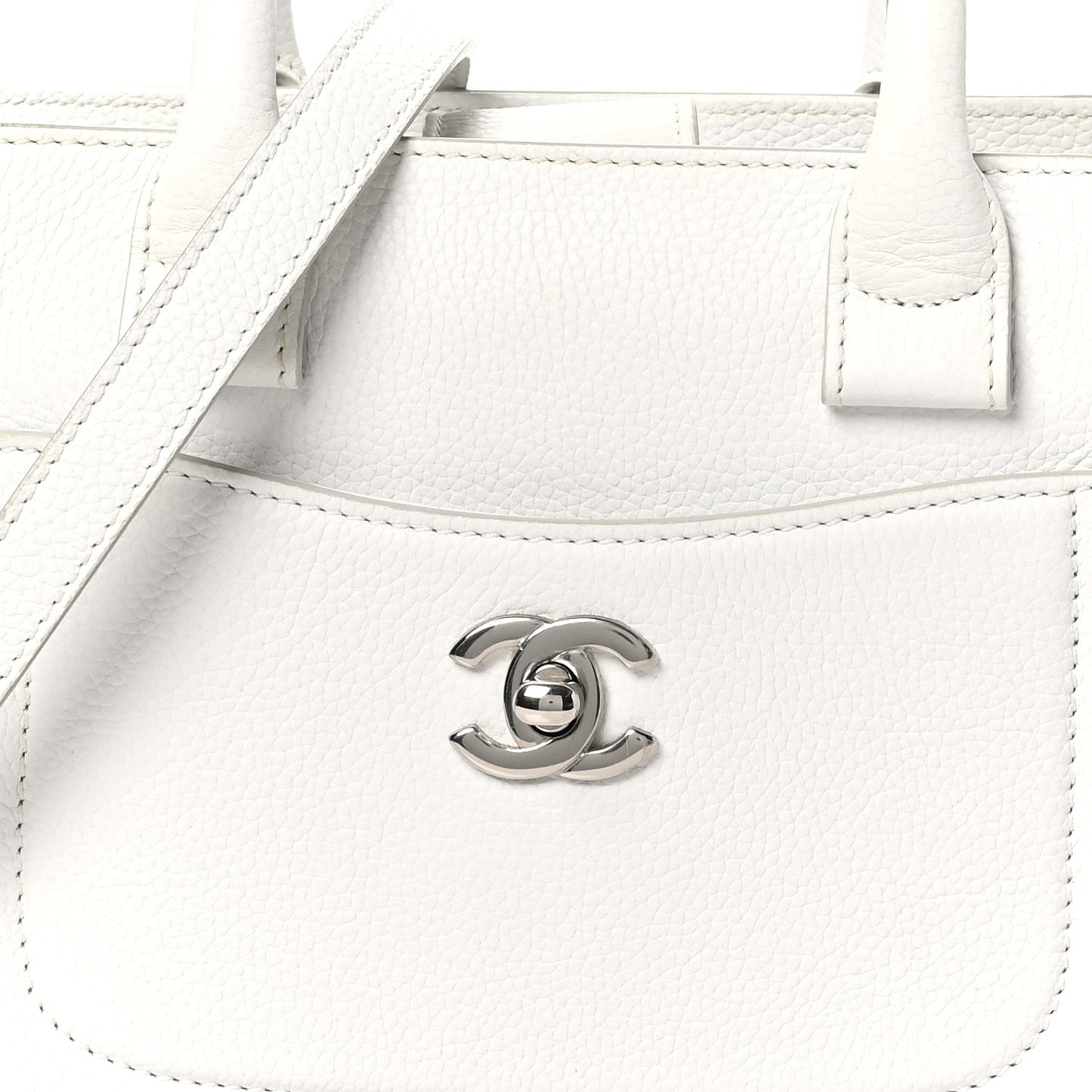 Grained Calfskin Mini Neo Executive Shopper Tote White